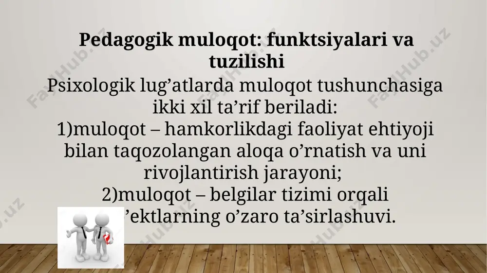 ochiq faol kurashning yo’qligi. ya’ni to’qnashuv rivojlanishi jarayonida nizodan oldin har doim nizoli vaziyat yuzaga keladi, uning asosi hisoblanadi. nizolarni to’rt turlari ko’rsatiladi: ichki shaxsiy,shaxsning kuchi bo’yicha taxminan teng motivlari, qiziqishlari, ishqibozligi, manfaatlarining kurashini aks ettiruvchi; shahslararo, o’z hayotiy faoliyatida qarama-qarshi maqsadlarni amalga oshirishga intiluvchi shahslarni ifoda etadi; guruhlararo, biri-biriga mos kelmaydigan maqsadlarni ko’zlagan va ularni amalga oshirish yo’lida bir-biriga to’sqinlik qiluvchi ijtimoiy guruhlar nizo tomonlari sifatida ishtirok etishlari bilan ajralib turadi; shahsiy-guruhli–shahsning hulqi guruh qoidalari va umidlariga mos kelmasligi holatlarida yuzaga keladi. pedagogik konflikt–pedagogik jarayonda shahslararo munosabatlarning keskinlashuvi natijasi sifatida yuzaga keluvchi muamoli vaziyatdir. pedagogik konfliktlarning quyidagi shakllari yuzaga keladi: o’quvchi-o’quvchi o’quvchi-o’qituvchi o’qituvchi-o’qituvchi pedagogik nizolarning oldini olish yo’llari pеdаgоg vа tа’lim оluvchi pоzitsiyalаrining to’g’ri kеlmаsligi ko’p kоnfliktlаrgа sаbаb bo’lаdi, shuning uchun kоnflikt vаziyatlаrdа qo’llаnilаdigаn sinаlgаn quyidаgi qоidаlаrni bilish kеrаk: birinchi qоidа. kоnflikt vаziyatini o’z qo’ligа оlish. bu emоtsiоnаl tаrаnglikni bаrtаrаf etishni аnglаtаdi. buning uchun оrtiqchа jismоniy zo’riqishdаn, оrtiqchа hаtti-hаrаkаtlаrdаn …