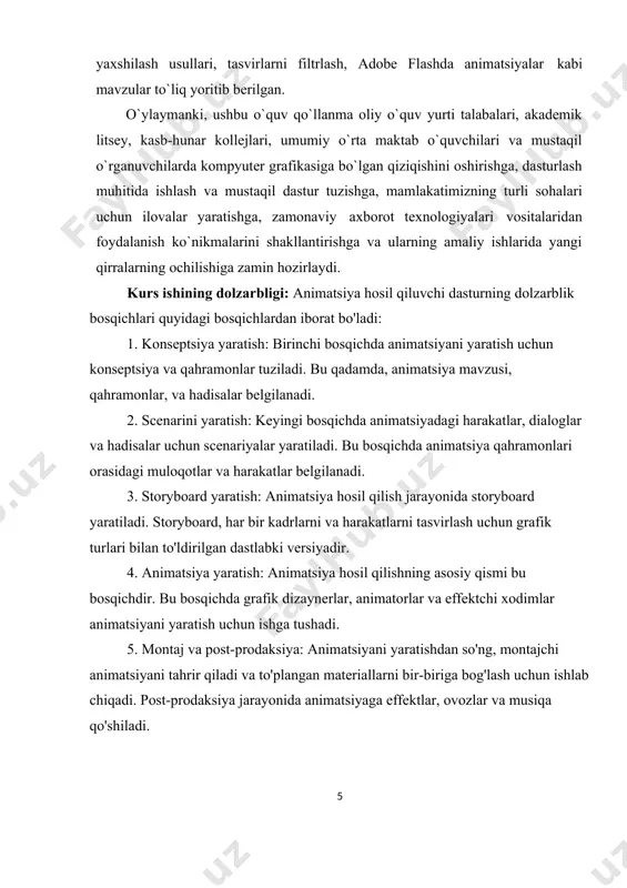 agilardan iborat: · tizim osti tashkiliy ishlari – iqtisodiy, texnik, reklama bo‘limlarining birgalikdagi animatsion faoliyati komandasi (guruhi)ni tashkil etish; · instruktorlik-metodik tizim osti – tadbirlar ssenariysini tuzish va qayta ishlash, ekskursiya matnlarini ishlab chiqish, sport o‘yinlari va musobaqalarini tanlab olish, tajribalarni umumlashtirgan holda metodik tavsiyalarni ishlab chiqish bilan poxodlarning marshrutlarini tuzish; · tizim osti rejissyorligi – rollarni taqsimlash, repetitsiya rejasi, sahnalashtirish; · texnik tizim osti – animatsion tadbirlar uchun maydon (sahna), rekvizitlar, dekoratsiya, yoritqichlar, musiqa kuylari, kostyumlar va boshqalarni tayyorlash. barcha tizim ostilar texnologiya tizimini tashkil etadi va animatsion xizmatning ishlashiga asos bo‘lib xizmat qiladi. animatsion faoliyat o‘ziga xos bo‘lgan qoidalar asosida harakat qiluvchi real va mutloqa o‘zgacha olamdir. bu harakatni professionallar ya’ni kasbiy tayyorgarlikka ega bo‘lgan mutaxassislar amalga oshirish jarayonida imkon qadar ko‘proq odamlarni jalb qilish uchun qo‘llashadi. bu yerda animatsion faoliyatni ishlashining o‘ziga xos qonuniyati mavjud. animatsion dasturlar tuzish texnologik jarayoni o‘z ichiga quyidagi elementalarni kiritadi: · faoliyat …
