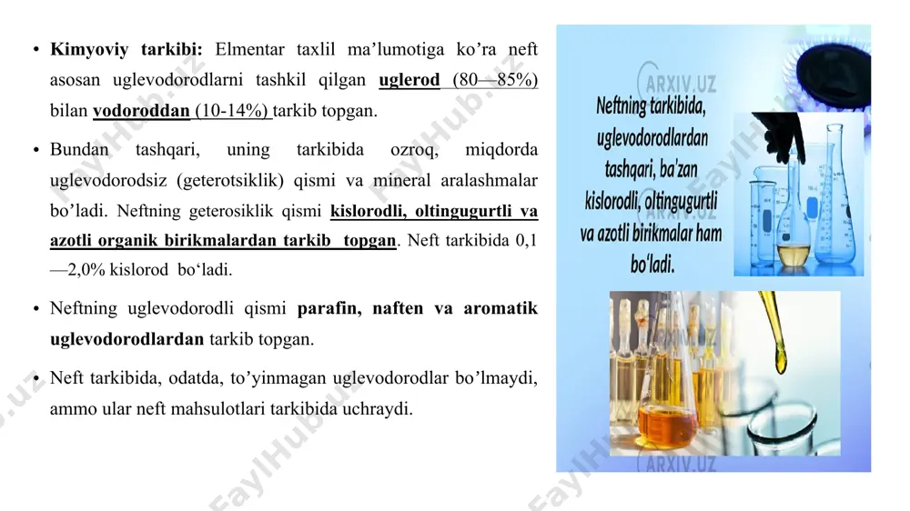 orda yengil uglevodorodlar c3—c4 (gazlar) ham chiqadi, ular organik mahsulotlar sintez qilishda xom ashyo sifatida ishlatiladi. katalitik kreking, asosan, bug’li muhitda - 450—600°s harorat va 0,6—1,0 atm bosimda olib boriladi. katalizator sifatida alyumosilikatlar — alyuminiy va kremniy oksidlaridan tarkib topgan qattiq holatdagi juda g’ovak jismlar ishlatiladi detonasiya sodir bo’lganda silindrda taqillash eshitiladi, silindr qattiq qizib ketadi, gazlar chiqib ketadigan trubada qora tutun ko’rinadi, ѐqilg’i sarfi ko’payadi, dvigatelning quvvati kamayadi va u tezroq ishdan chiqadi. benzinning detonasiyaga turg’unligi oktan soni (o.s.) bilan belgilanadi. benzinning oktan soni etalon ѐqilg’i— izooktan 2, 2, 4—trimetilpentan) nisbatan aniqlanadi. detonasiyaga moyil bo’lmagan izooktanning oktam soni 100, detonasiyaga nihoyatda tez uchraydigan normal geptanning oktan soni esa 0 deb qabul qilingan. oktan soni tekshirilaѐtgan benzin bilan bir xil siqilish darajasida detonasiyaga uchraydigan standart aralashmadagi izooktanning miqdoriga teng bo’ladi. masalan, agar benzinning detonasion turg’unligi 80%, izooktan bilan 20% aralashmasinikiga teng bo’lsa, bu benzinning oktan soni 80 deyiladi. siqish darajasi …