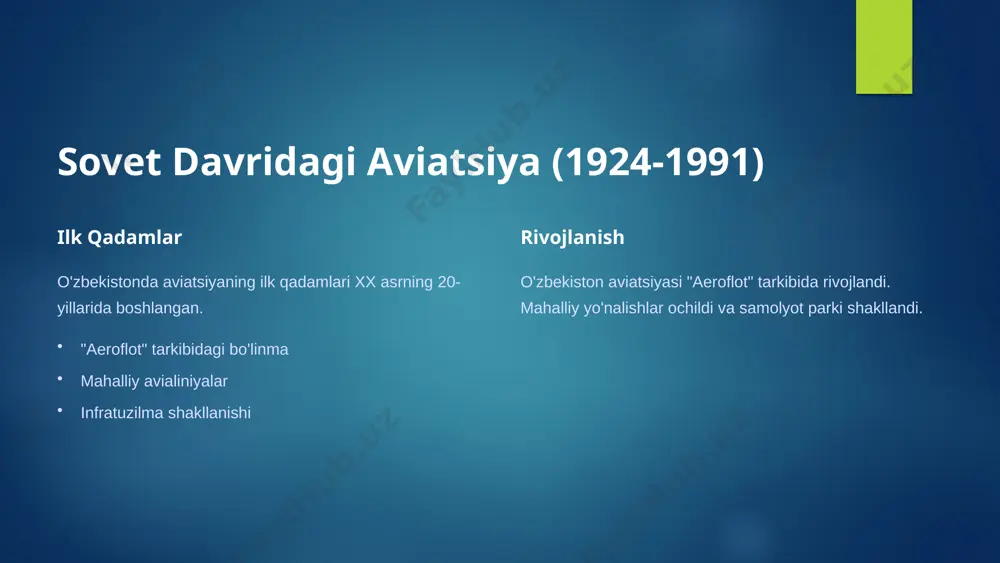 ta, icao). 2 codeshare boshqa aviakompaniyalar bilan codeshare shartnomalari tuzildi. 3 ko'rgazmalar xalqaro ko'rgazmalarda ishtirok etildi. 7 aviakompaniyaning ijtimoiy loyihalari va madaniyatga qo'shgan hissasi 1 turizm turizmni rivojlantirishga qaratilgan loyihalar amalga oshirildi. 2 madaniyat madaniy tadbirlar qo'llab-quvvatlandi. 3 xayriya xayriya va homiylik faoliyati olib borildi. 8 "uzbekistan airways"ning hozirgi holati va kelajak rejalari 20+ samolyotlar 40+ yo'nalishlar 1m+ yo'lovchilar aviakompaniya yangi texnologiyalarni joriy etishni, yo'nalishlar tarmog'ini kengaytirishni rejalashtirmoqda. raqobatbardoshlikni oshirish strategiyalari ishlab chiqilmoqda. 9 xulosa "o'zbekiston havo yo'llari" o'zbekiston iqtisodiyoti va turizmining rivojlanishida muhim rol o'ynaydi. aviakompaniya kelajakda ham muhim ahamiyatga ega bo'ladi. e'tiboringiz uchun rahmat! 10 image6.png image7.png image8.png image9.png image10.png image11.png image12.png image13.png image14.png image15.png image16.png image17.png image18.png image19.png image20.png image21.png image22.png image23.png image24.png image25.png image26.png image2.png image3.png image4.png image5.png