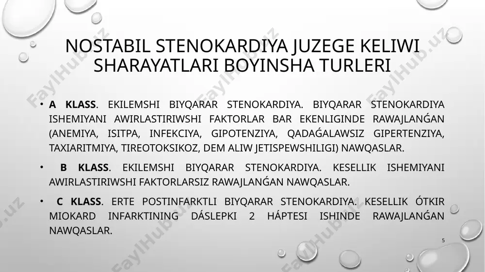 k sistemasına keri tásir kórsetiw qáwipi artadı. acetilsalicil kislotaǵa qarsı kórsetpeler ámelde bolsa, klopidogrel belgileniwi múmkin, ol izertlewlerde joqarılaw nátiyje hám kemirek asqazan -ishek qan ketiwlerine sebep bolıwın kórsetdi. biraq, klopidogreldin’ bahasi qımbatlaw turıwı málim qıyınshılıqlar keltirip shıǵarıwı múmkin. sonıń menen birge, acetilsalicil kislotaǵa ezomeprazol (80 mg / kún) qosılıwı peptik jara hám tamır kesellikleri bolǵan nawqaslarda recidivlewshi jaradan qan ketiwlerdi aldın alıw ushın klopidogrelge ótiwden jaqsılaw ekenligin kórsetdi. 15 simptomatikaliq emlew β-adrenoblokatorlar β-adrenoblokatorlar stenokardiya topılısların qaldırıw ushın nátiyjeli esaplanadı hám olardan anginoz jag’daylarin jeńillestiriw ushın 1-qatar dáriler retinde paydalanıw usınıs etiledi. olardıń antianginal tásiri júrek qısqarıwı tezligi hám qan basımınıń tómenlewi nátiyjesinde miokardning kislorodqa bolǵan talabınıń azayıwı menen baylanıslı. sonıń menen birge diastola da soziladi, nátiyjede miokardtin’ ishemik tarawı qan menen támiyinleniwi waqıtı asadı. eń abzali kardioselektiv β-adrenoblokatorlar bolıp tabıladı (olar noselektivlerge koefficientten kemirek keri tásirge iye), olardan eń kóp isletiledigeni — metoprolol, bisoprolol hám atenolol dárileri. β-adrenoblokatorlar natiyjeliligi …