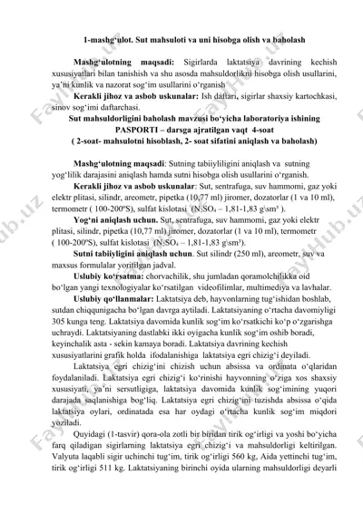 sut mahsuloti va uni hisobga olish va baholash — DOCX
