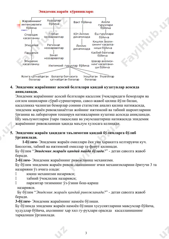 arlanganda, kasbga taaluqli zaharlanishda,uyda davolanishga qoldirilgan yuqumli kasalliklarbilan og‘rigan bemorlar tomonidan epidemiyaga qarshi tartib va qoidalarni bajarmaganligi to‘g‘risidapoliknikadagi yuqumli kasalliklar kabineti vrachiga xabar berish. davlat sanitariya epidemilogiya nazorati markaziga zudlik bilan yuboriladigan shoshilinch xabornomani yuborish. uchastka mahalliy aholisi orasida doimiy ravishda faollik bilan sanitariya oqartiruv ishlarini olibborish,zararli odatlar bilan kurashish, mahalliy uchastka jamoat faollarini tayerlash. uchastka vrachi faqat yuqumli kasalliklarga diagnoz qo‘yishgina emas, balki ushbu k asalliklar epidemilogiyasini ham yaxshi bilishlari kerak. chunki, bu kasalliklardan to‘g‘ri va to‘liq epidemologik anamnez yig‘ish natijasida, kasallikning boshlanish paytidayok aniqlash imkonini beradi. uchastka vrachi yuqumli kasalliklar bilan og‘rigan shaxs bilanmuloqatda bo‘lgan kishilarga kasallikning yashirin davri bilan teng vaqt oralig‘ida doimty ravishda ularni nazorat qilib turadi. yuqumli kasalliklarni o‘z vaqtida aniqlashni ta’minlash, ambulatoriya va poliklinikalarda yuqumli kasalliklarga diagnoz qo‘yish va davolash bo‘yicha konsultativ yordam berishni tashkil qilish. . yuqumli kasalliklarga diagnoz qo‘yish, davolash va oldini olishning sifatli bo‘lishi uchun yuqumli kasalliklar va o‘lim xodisalarining ko‘payishi …