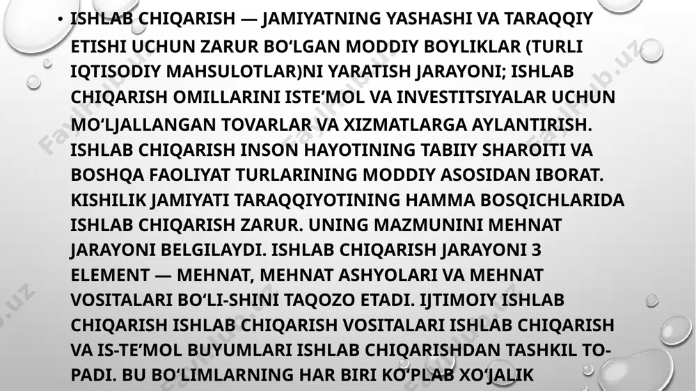 ha mahsulot tovarlarni sotilgandan soʻng olingan pul daromadi bilan xarajatlarning farqi koʻrinishida toʻlqin namoyon boʻladi. demak, tovar va xizmatlar sotilganda ularning umumiy qiymati pul daromadlariga, undagi qoʻshimcha mahsulot esa foydaga aylanadi. bundan koʻrinib turibdiki, foydaning asosiy va haqiqiy manbai ishlab chiqarish va xizmat koʻrsatish jarayonida yaratilgan qoʻshimcha mahsulotdir. e’tiboringiz uchun raxmat image3.png image4.jpeg image5.jpeg image6.jpeg image7.jpeg image8.jpeg image9.jpeg image10.jpeg image11.jpeg image1.png /docprops/thumbnail.jpeg