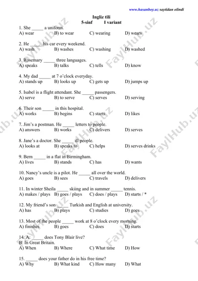 ingliz tili 5-sinf i variant — DOCX