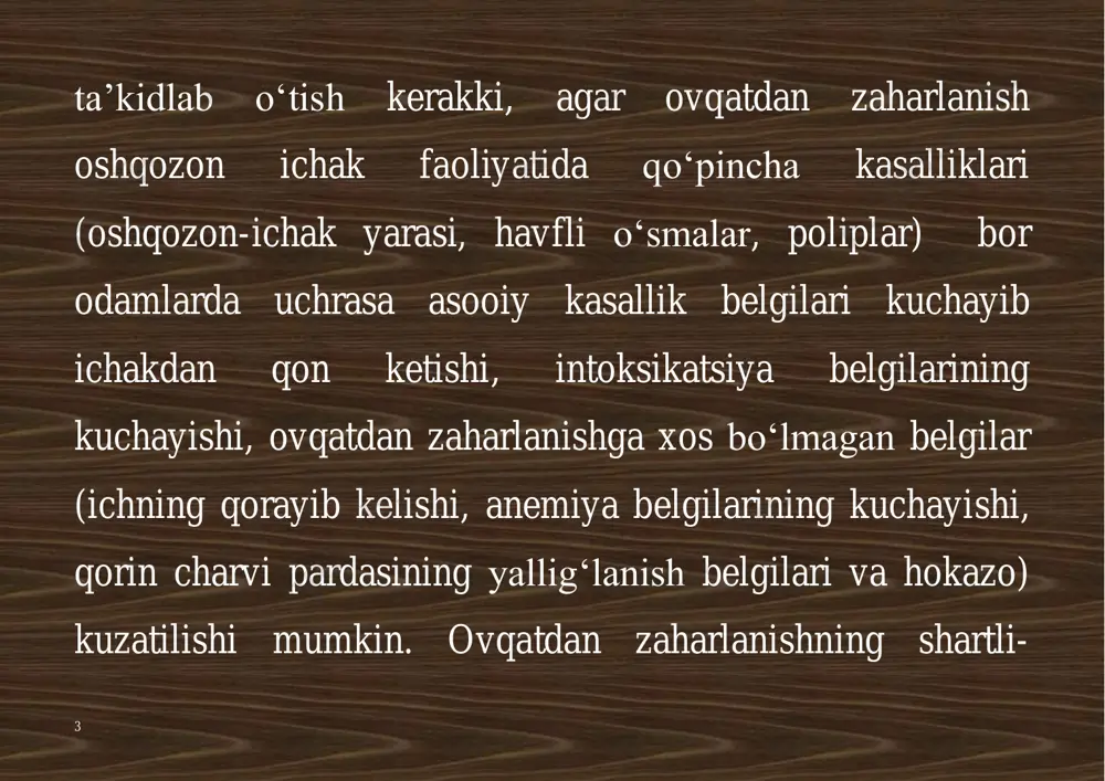 i eslatadi. botulizm mikrobi haqiqiy anazrob. u faqat havo yo‘q joyda rivojlanadi. shu sababdan ham konserva qilingan, tuzlangan, dudlangan mahsulotlar va kolbasaga tushib qolgan sporalar davosiz sharoitda o‘sib, bakteriyalarga aylanadi. bakteriyalar esa bunday sharoitda ekzotoksin hosil qiladi. ushbu maxsulotni iste’mol qilgan odam kasal bo‘ladi. botulizm mikrobining toksini juda kuchli xisoblanadi 11 toksin 1 grammning 100 mln dan bir qismi miqdorida dengiz cho‘chqasini o‘ldiradi. ainiqsa, mikrobning a va v turlari toksini g‘oyat kuchli. toksin neyrotoksik — nerv xujairalarini jaroxatlash xususiyatiga ega. botulizm toksini turli ta’sirlarga chidamli 58"s gacha isitilganda — 3 soatdan so‘ng, 80°s — 30 daqiqadan so‘ng parchalanadi. kislotali muxitda turg‘un, ishqoriy muxitda esa parchalanadi. namakob toksinga ta’sir etmaydi. nokulay sharoitda botulizm mikroblari spora xosil qiladi. 12 sporalar tashqi muxitda juda turgun, o‘n yillab saqlanadi. issiq va sovuq harorat sporalarga ta’sir ko‘rsatmaydi. 100°s da qaynatilganida 6-8 soatdan keyiigina nobud bo‘ladi. uzbekistonda odamlarda uchraydigan botulizm ko‘proq mikrobning a, v va ye …