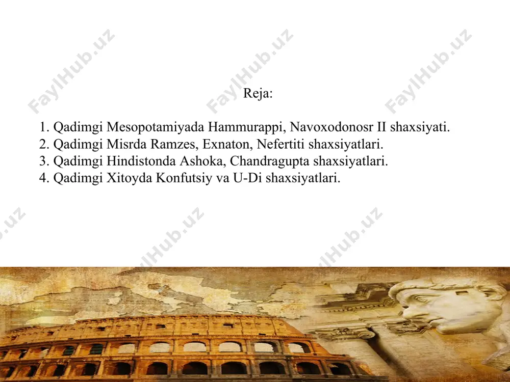 ari, shuningdek, uning 55 ta oʻz maktubi topilgan. bu maktublar suv toshqinlari va noto'g'ri taqvimga o'zgartirishlar kiritishdan tortib, bobilning yirik chorva mollarini parvarish qilishgacha bo'lgan imperiyani boshqarishning kundalik sinovlari haqida tushuncha beriladi. hammurapi vafot etganidan so’ng imperiya tizginini o'g'li samsuiluna oldi. miloddan avvalgi 1750 yil, uning hukmronligi ostida bobil imperiyasi tezda parchalana boshladi. hammurapi qonunlari hammurapi kodeksi 282 ta qonunlardan iborat boʻlib, keng koʻlamli masalalarni qamrab olgan. bu saqlanib qolgan eng qadimgi qonun kodeksi emas, lekin jahon siyosatida va xalqaro munosabatlarda koʻproq taʼsirga ega boʻlib, avvalgi shumer qonunlari kodekslarida boʻlgani kabi jinoyat qurboniga tovon toʻlashga eʼtibor qaratish oʻrniga, hammurapi kodeksining o'rniga jinoyatchini jismonan jazolashga qaratilgan. bu, shuningdek, qasos olishda huquqbuzarlik qilgan shaxsning nima qilishi mumkinligiga cheklovlar qo'ygan birinchi qonun kodekslaridan biri edi va aybsizlik prezidumptsiyasi g'oyasining eng dastlabki namunalaridan biri bo'lib, ayblanuvchi va ayblanuvchida dalillar keltirilgan. kodeksning tuzilishi juda o'ziga xos bo'lib, har bir jinoyat uchun ma'lum jazo belgilanadi. ko'pgina …