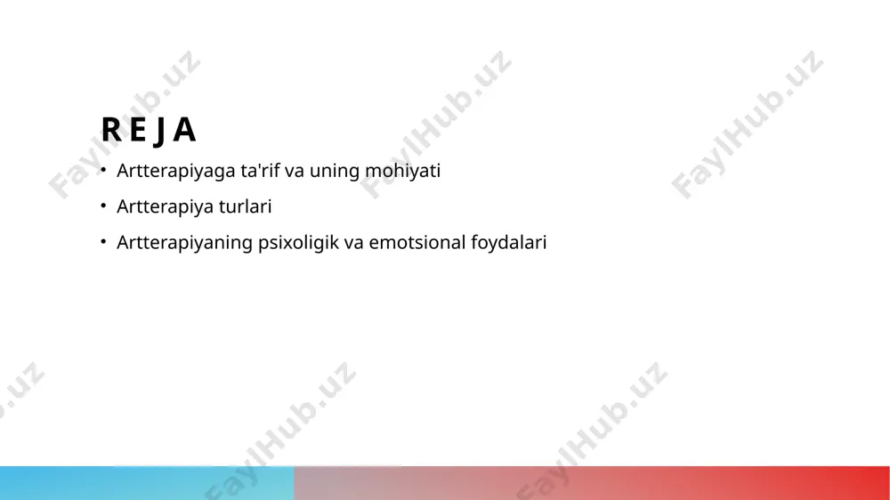 aloqalarni mustahkamlashga yordam beradi. guruh bilan ishlash, hissiy qo'llab-quvvatlashni oshiradi. artterapiyaning asosiy turlari va ularning ahamiyati. 1 rasmiy san'at rasmiy san'at, san'at va psixologiya o'rtasidagi bog'liqlikni o'rganadi. bu usul orqali insonlar o'z his-tuyg'ularini ifodalash imkoniyatiga ega bo'lishadi. 2 muzikoterapiya musiqa orqali ruhiy holatni yaxshilashni maqsad qilgan musikoterapiya, stressni kamaytirish va hissiy barqarorlikni oshirishda samarali hisoblanadi. 3 drama san'ati drama san'ati, o'ziga xos hikoyalar va rollar orqali his-tuyg'ularni ifodalaydi. bu usul, shaxsiy tajribalarni baham ko'rishga yordam beradi. 4 tasviriy san'at tasviriy san'at, ranglar va shakllar orqali his-tuyg'ularni ifodalash imkonini beradi. bu usul, yaratuvchanlik va o'z-o'zini anglashni rivojlantiradi. tasviriy san'at orqali emotsional ifoda: artterapiya usullari. 1 tasviriy san'atning ahamiyati tasviriy san'at, his-tuyg'ularni ifodalashda muhim vosita bo'lib, individning ichki holatini ochib berishga yordam beradi. 2 usullar va texnikalar artterapiyada turli usullar, masalan, rasm chizish, haykaltaroshlik va kollajlar yaratish orqali odamlar o'z his-tuyg'ularini ifodalaydilar. 3 emotsional rivojlanish tasviriy san'at orqali emotsional rivojlanish, o'z-o'zini anglashni …