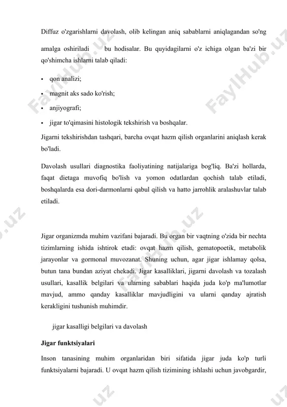 an yuqishi mumkin. kengaytirilgan jigar belgilari davolash va parhez jigar shikastlanishining sabablari uzoq muddatli dori-darmonlar, spirtli ichimliklarni suiiste'mol qilish, noto'g'ri ovqatlanish bo'lishi mumkin. jigar kasalliklarining o'tkir shakllari (har bir virus turi uchun jigar kasalliklarining belgilari, belgilari va davolash o'ziga xos xususiyatlarga ega) ba'zi umumiy belgilarning namoyon bo'lishi bilan bog'liq. bunga quyidagilar kiradi: - ikterik davr; - zaiflik va charchoqning kuchayishi; - doimiy ko'ngil aynish hissi; - vaqti-vaqti bilan qayt qilish; - ishtahaning toʻliq yoʻqolishi. ba'zi hollarda kasallik bo'g'imlarda, mushaklarda og'riqlar, isitma va boshqa grippga o'xshash ko'rinishlar bilan kechadi. bemorda yuqoridagi belgilar kuchayganda, rangsiz najas va qoraygan siydik ularga qo'shiladi. o'tkir gepatitning anikterik shakli umumiy zaiflik, ko'ngil aynishi, qusish, anoreksiya va jigar kengayishi kabi belgilar bilan tavsiflanadi. kasallikning ushbu shakli uchun simptomlar, davolash va parhez ikki yo'nalishda belgilanishi mumkin: radikal va konservativ. birinchisiga ko'ra, bemorga hech qanday maxsus davolash yoki parhez kerak emas. gepatitning belgilari asta-sekin kamayadi va tiklanish sodir bo'ladi. …