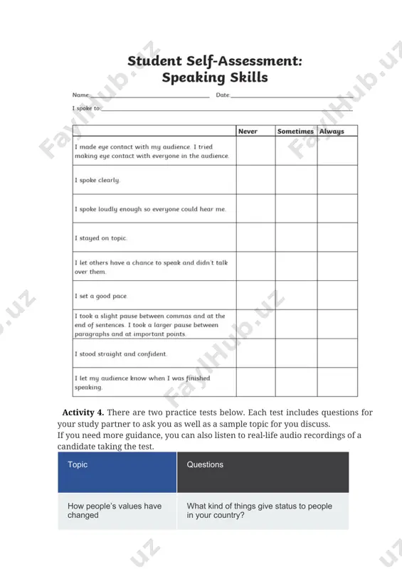 are all markers of a student’s overall speaking abilities. students may excel in one and struggle in another, and not necessarily the ones you might think. help your student understand these qualities of effective speakers. let your students know that you will be listening for these qualities when you evaluate their progress and encourage them to improve their english in these areas. also, listen to them when they talk both to you and when they talk with other students. they should be able to speak well with one another. after all, most of the english they will use in the future will be with other non-native speakers. finally, remember that a true evaluation will take into consideration more than just the oral interview on the final exam. listen to your students throughout the semester. note how they improve in these areas. encourage them as speakers and learners, and you are …