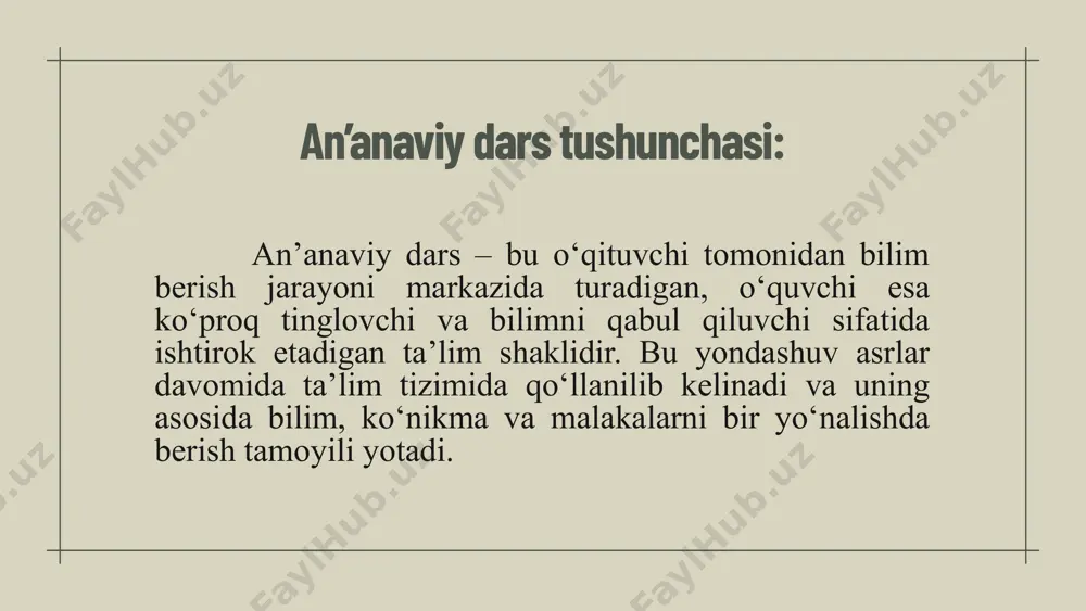 fikrlashga, muammolarni o‘zi hal qilishga o‘rgatiladi. o‘ziga xos jihatlari: innovatsion yondashuv – bu ta’lim jarayonida yangi pedagogik texnologiyalar, metodlar va vositalarni qo‘llash orqali dars samaradorligini oshirish, o‘quvchilarni ijodkorlikka, mustaqil fikrlashga va zamonaviy kompetensiyalarni egallashga yo‘naltirilgan yangicha ta’lim usulidir. innovatsion yondashuv tushunchasi: asosiy innovatsion yondashuvlar: steam-ta’lim (science, technology, engineering, arts, mathematics) – fanlararo yondashuv asosida ijodiy va amaliy ko‘nikmalarni shakllantirish. loyiha asosida ta’lim – o‘quvchilarni real muammolarni hal qilishga yo‘naltirish. klaster va aqliy hujum metodlari – tezkor va erkin fikrlashni rivojlantirish. raqamli ta’lim texnologiyalari – elektron platformalar, masofaviy ta’lim, multimedia vositalaridan foydalanish. hamkorlikda o‘qitish – kichik guruhlarda ishlash, bir-biridan o‘rganish. kreativ ta’lim metodlari – rolli o‘yinlar, simulyatsiyalar, “case study” usuli.. ularning ta’lim jarayoniga ta’siri: o‘quvchilarda mustaqil izlanish va muammolarni hal qilish ko‘nikmalari shakllanadi. ijodkorlik va kreativ tafakkur rivojlanadi. o‘quvchilarda axborot texnologiyalaridan samarali foydalanish malakasi ortadi. amaliy bilim va ko‘nikmalar shakllanadi, nazariy bilim amaliyot bilan uyg‘unlashadi. ta’lim jarayoni qiziqarli, samarali va o‘quvchi …
