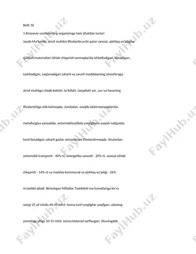 kimyoviy vositalarning organizmga tasir jihatdan turlari — DOC
