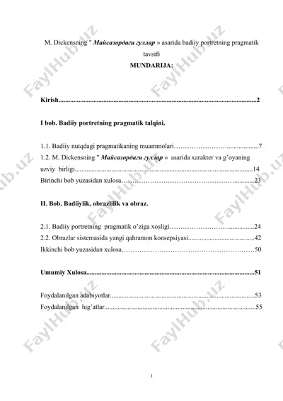m. dickensning майсазордаги гуллар asarida badiiy portretning pragmatik tavsifi — DOCX