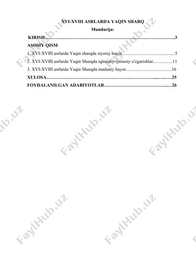 xvi-xviii asrlarda yaqin sharq — DOCX