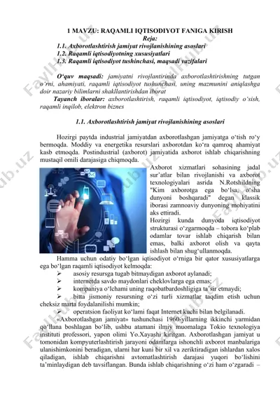 raqamli iqtisodiyot faniga kirish — DOC