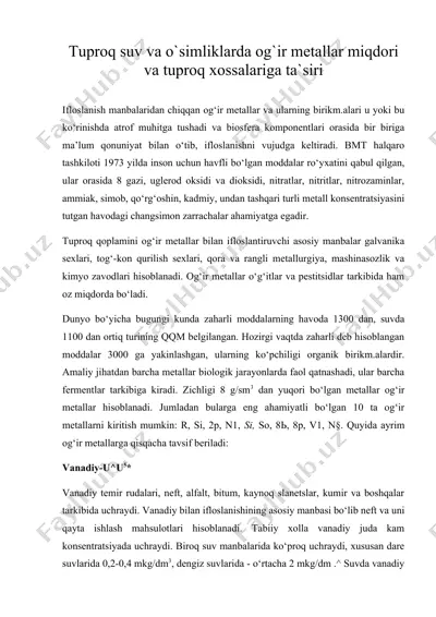 tuproq suv va o`simliklarda og`ir metallar miqdori va tuproq xossalariga ta`siri — DOC