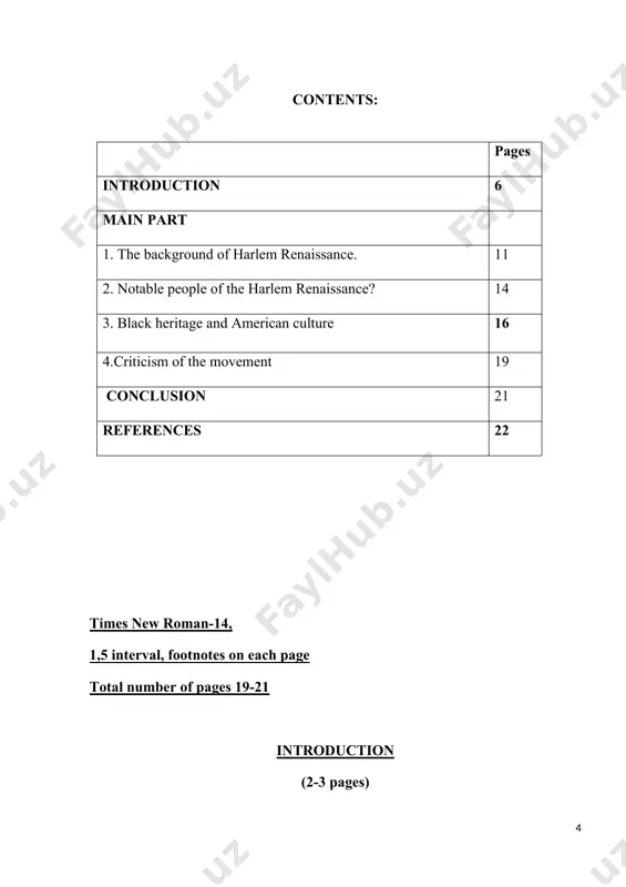 writings on the given topic: articles, thesis, essays, etc.; the practical value of the course paper is work lies in the fact that the study results can be used in the teaching of both general university courses on foreign literature of the 20th century and lectures on the history of english literature. the course paper includes introduction, 3 chapters, conclusion and list of references. the main part includes most importantly, the harlem renaissance instilled in african americans across the country a new spirit of self-determination and pride, a new social consciousness, and a new commitment to political activism, all of which would provide a foundation for the civil rights movement of the 1950s and 1960s. and it includes poets, quizlets, musician, people, fashion, literature of the harlem renaissance . the conclusion of the work summarizes the research findings and conclusions in accordance with the aims and tasks set in the …