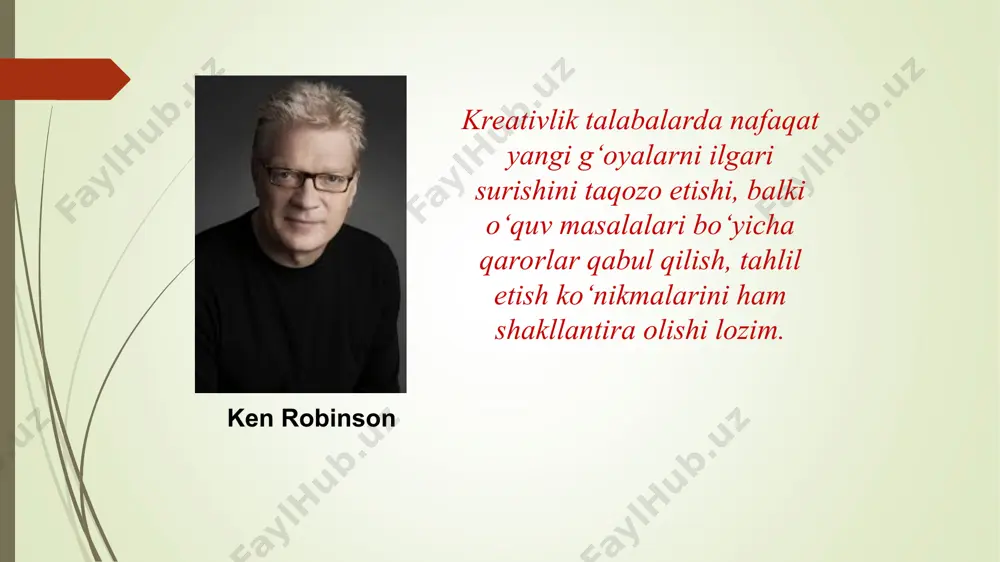 o‘lish)ga oid topshiriqlar; taqsimlash (kategoriyalashtirish va tasniflash)ga doir topshiriqlar; dalillar o‘rtasidagi o‘zaro aloqadorlik (sabab, oqibat, maqsad, vosita, ta’sir, foydalilik, vosita, usullar)ni aniqlashga oid topshiriqlar; mavhumlashtirish, aniqlashtirish va umumlashtirishga doir topshiriqlar; murakkab bo‘lmagan (kattalik, o‘lchamlari noma’lum bo‘lgan) misollarni yechish. xarakteriga ko‘ra o‘quv topshiriqlarining turlari xotirada saqlash, qayta yodga tushirishni talab etuvchi topshiriqlar raqam va ma’lumotlar bilan ishlashda oddiy fikriy operatsiyalarni taqozo etuvchi topshiriqlar raqam va ma’lumotlar bilan ishlashda murakkab fikriy operatsiyalarni taqozo etuvchi topshiriqlar ko‘chirish (biror joyga uzatish, shaklini o‘zgartirish)ga oid topshiriqlar; bayon qilish (sharhlash, ma’nosini tushuntirish, mohiyatini yoritish, asoslash)ga doir topshiriqlar; induksiya (juz’iy xususiyatga tayangan umumiy xulosa chiqarish)ga oid topshiriqlar; deduksiya (umumiy holatga ko‘ra xususiy xulosalar chiqarishga) doir topshiriqlar); isbotlash (dalillashtirish) va tekshirishga oid topshiriqlar; baholashga doir topshiriqlar. xarakteriga ko‘ra o‘quv topshiriqlarining turlari xotirada saqlash, qayta yodga tushirishni talab etuvchi topshiriqlar raqam va ma’lumotlar bilan ishlashda oddiy fikriy operatsiyalarni taqozo etuvchi topshiriqlar raqam va ma’lumotlar bilan ishlashda murakkab fikriy operatsiyalarni …