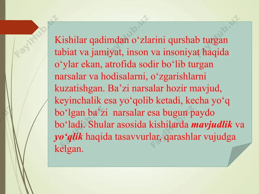 orliq. aktual borliq borliqning ayni paytda va shu joydagi voqelikda namoyon bo‘lib turgan va shu voqelik bilan aloqadorlikdagi qismi. biz borliqning hozirgi zamonga tegishli qismi bilangina aloqadamiz. bu qismi o‘tmishga aylanib, uning o‘rnini kelajakdagi qismi egallaydi. hozirgi zamonda kelgusi voqelikning kurtaklari mujassamlashgan bo‘ladi. aktual borliqning hali voqelikka aylanmagan va kelgusida voqelikka aylanadigan kurtak holidagi qismi potensial borliq deyiladi. potensial borliq hali voqelikka aylanishga ulgurmagan, salohiyotdagi aktual borliqdir. real va virtual borliq. borliqning biz uchun mavjud qismi real borliq deyiladi. real borliqni naqd borliq ham deyish mumkin. ammo borliqning shunday qismi ham borki, uning bo‘lishi ham, bo‘lmasligi ham mumkin. borliqning bunday qismi ehtimoliy mazmunga ega. u hali reallikdan uzoqda. mana shunday mazmundagi borliq virtual (lot. virtuales – ehtimol, mumkin bo‘lgan) borliq deyiladi. virtual borliq - inson real borliqda harakat qilayotgani illyuziyasini kompyuterda yaratish imkonini beruvchi interfaol texnologiya. bunda ob’ektiv borliqni tabiiy sezgi organlari yordamida idrok etish o‘rnini maxsus interfeys, kompyuter grafikasi …