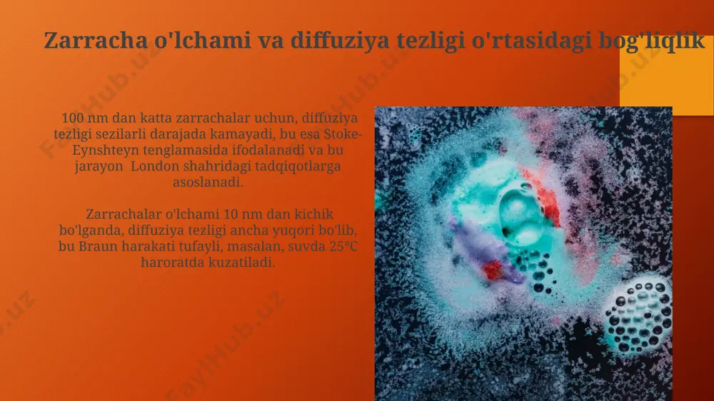 kolloid eritmalardagi diffuziya tezligi bilan zarrachalarning o'lchamlari orasidagi bog'lanish - Page 4