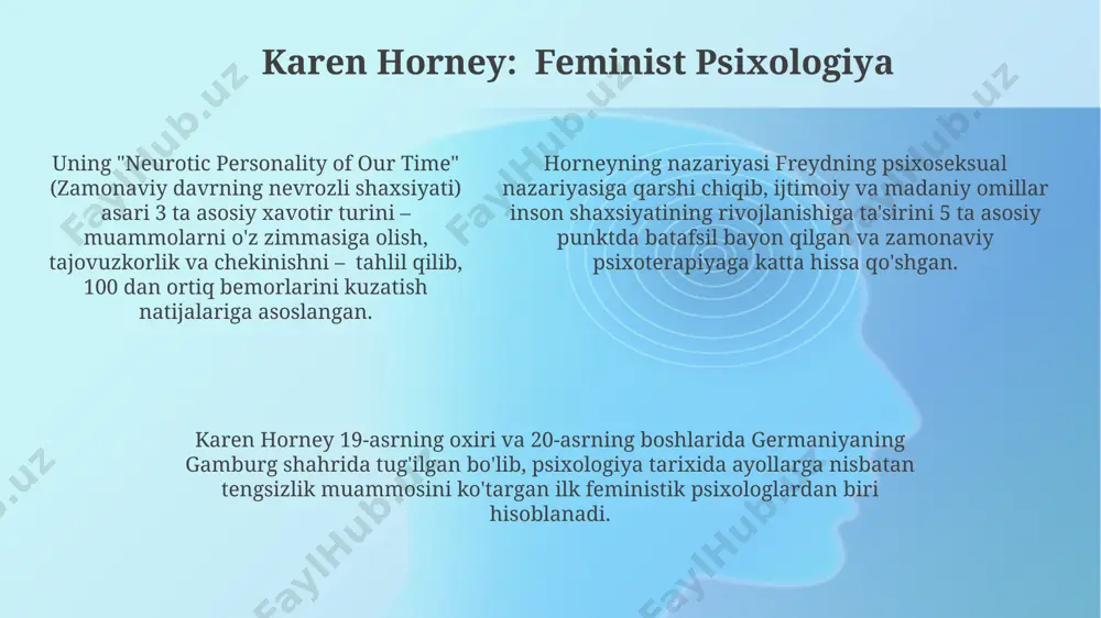 ush ta’biri” asari, vena shahrida yozilgan boʻlib, psixologiya tarixida inqilobiy oʻzgarishlarni boshlab berdi va psixoanaliz nazariyasining asosini tashkil etdi. lev vygotskiyning 1934-yilda vafot etganiga qaramay, ya’ni 38 yoshida, uning ijtimoiy-madaniy rivojlanish nazariyasi butun dunyo boʻylab ta’lim tizimlariga katta ta’sir koʻrsatdi. kurt lewin: maydon nazariyasi kurt levin 1930-yillarda aqshda guruh dinamikasi bo'yicha tadqiqotlar olib bordi, bu yerda u eksperimental usullar yordamida 3 ta rahbarlik uslubini (avtoritar, demokratik va liberal) taqqosladi. uning "maydon nazariyasi" 1936 yilda nashr etilgan asarida psixologik jarayonlarni matematik modellashtirishga urinib, muammolarning yechimini topishda o'ziga xos yondashuvni taqdim etdi. levinning maydon nazariyasi shaxsning muhit bilan o'zaro ta'sirini, 3 asosiy element (shaxs, muhit, o'zaro ta'sir) orqali tushuntirishga harakat qilgan. b. f. skinner: operant konditsionerlash skinnerning 1930-yillarda harvard universitetida o'tkazgan tajribalari, kalamushlar va sichqonlar ustida o'rganilgan operant konditsionerlashning asosiy tamoyillarini aniqlashga yordam berdi. uning "walden two" (1948) kitobi, ideal jamiyatni yaratish uchun operant konditsionerlash printsiplarini qo'llash bo'yicha 150 sahifali utopiya tasavvurini …