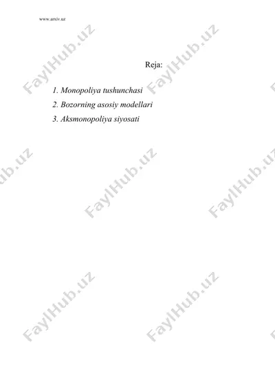 monopoliya va bozor modellari — DOC