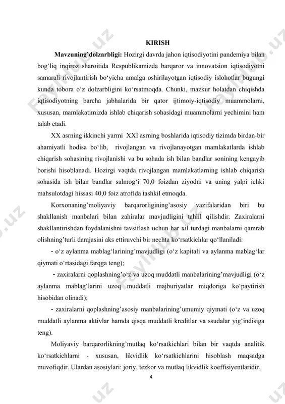 ‘yadi: · mahsulot tannarxi tarkibiga kiruvchi xarajatlarning’guruhlanishi; · tovar moddiy zaxiralarga tegishli xarajatlar; · yalpi foydadan qoplanadigan xarajatlar; · sof foydadan qoplanadigan xarajatlar; · xarajatlarni rejalashtirish va optimallashtirishda moliyaviy leverijdan foydalanish. kurs ishining obyekti:hozirgi mamlakatimiz iqtisodiyotini diversifikatsiyalash va eng muhim tarmoqlarni modernizatsiyalash jarayonida ishlab chiqarish korxonalarini doimiy ravishda o‘zgarib boruvchi bozor munosabatlari sharoitida barqaror iqtisodiy rivojlanishi ularning xo‘jalik faoliyati samaradorligini oshirishning tashkiliy-iqtisodiy mexanizmini takomillashtirishni talab etadi. chunki, ishlab chiqarish korxonalari faoliyati samaradorligini oshirishning tashkiliy-iqtisodiy mexanizmi bilan bog‘liq bo‘lgan ishlab chiqarish intensivligini ta’minlash, resurslardan foydalanishda tejamkorlikka erishish, xodim mehnatidan foydalanish samaradorligi va sifati hamda uning natijadorligini oshirish, iste’molchilar talabini to‘liq qondirish masalalari sohaning o‘ziga xos muammolaridan biri hisoblanadi. kurs ishining’tarkibiy tuzilishi va hajmi: ish kirish qismi, 2 bob, 4 bo‘lim, xulosa va foydalanilgan adabiyotlar ro‘yxatidan iborat. i bob. ishlab chiqarish xarajatlarining’mohiyati, tarkibi va elementlari 1.1. mahsulot tannarxi tarkibiga kiruvchi xarajatlarning’guruhlanishi har bir xo’jalik yurituvchi subyekt mahsulotni ishlab chiqarish jarayoni bilan bog’liq …