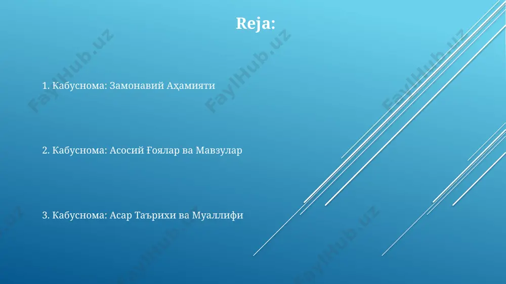 nasihat janriga mansubdir. asarning tuzilishi tarbiyaviy-axloqiy masalalarni bayon qilishga asoslangan boʻlib, uning tarkibiy elementi sifatida hikmatli soʻzlar va misollar qoʻllanilgan. kitob falsafiy-adabiy janrga tegishli boʻlib, uning tarkibida 10 ga yaqin turli adabiy uslublarni kuzatish mumkin. kaykovus va uning davri kaykovusning davrida, ya'ni 11-asrda, markaziy osiyoda shaharlarning rivojlanishi va xalqaro savdoning kuchayishi kuzatilgan, bu "qobusnoma"dagi iqtisodiy tavsiflarda aks etgan. kaykovus taxminan 11-asrda yashagan bo'lib, uning "qobusnoma" asari 1080 yillarda yozilgan, bu davrda saljuqiylar imperiyasining kuchi yuqori edi. "qobusnoma"dagi ma'lumotlarga ko'ra, kaykovusning hukmronligi davrida ilm-fan, adabiyot va san'at rivojiga katta e'tibor berilgan, buni asardagi ko'plab ilmiy va adabiy ishoralar tasdiqlaydi. asarning zamonaviy ahamiyati qobusnoma adabiy uslubi, she'riyati va hikmatli so'zlari orqali 500 yildan ortiq vaqtdan beri o'quvchilarni o'ziga jalb etib, tilshunoslik va adabiyotshunoslik sohasida tadqiqotlar uchun boy manba bo'lib xizmat qiladi. qobusnoma siyosiy strategiya va davlat boshqaruvi boʻyicha 11-asrga oid 10 dan ortiq muhim maslahatlarni oʻz ichiga olgan boʻlib, zamonaviy davlatlar uchun …