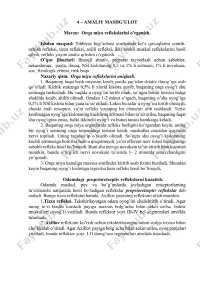 orqa miya reflekslarini o'rganish — DOCX