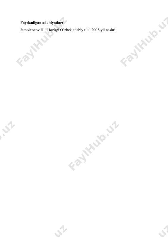 kumlari oʻrnida qoʻllashnishi tilimizni grammatik jihatdan boyitishga hamda ahamiyatini oshirishga yordam beradi. foydanilgan adabiyotlar: jamolxonov h. “hozirgi o’zbek adabiy tili” 2005-yil nashri.