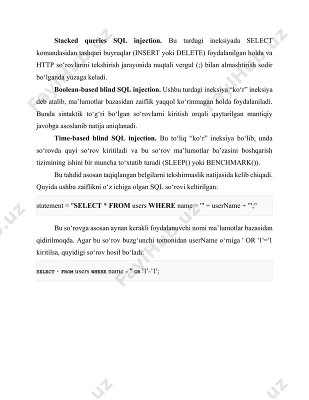 ik turlari bo’yicha testlash bo’linmalari. biz bundan injection bo’limini tanlaymiz va sql injection bo’yicha topshiriqlarni bajarishimiz mumkin. sqli –bypass authentification bo’limi bo’yicha – login bo’limiga kiramiz va sql injection zaifligi bo’yicha testlashni amalga oshiramiz. bizda login oynasi ochildi va uni zaiflikga tekshirishni amalga oshiramiz: bunda biz quyidagicha commanda larni ' or ''-' larni yozishimiz mumkin. bu commandalarni ro’yxatini google orqali yuklab olamiz. buni quyidagi link orqali yuklab olish mumkin: https://github.com/xmendez/wfuzz/blob/master/wordlist/injections/sql.txt bu holatda biz commandalarni birma-bir yozib chiqishimiz vaqt nuqtai nazaridan muammo bo’lishi mumkin. biz buni avtomatlashgan holatda ya’ni kerakli ro’yxatni biz zaiflikga sinamoqchi bo’lgan login oynamizga ko’rsatib qo’yishimiz mumkin buning uchun bizga burp suite dasturi kerak bo’ladi: sql injection zaifligini testlash dasturi dasturni quyidagi link orqali yuklab olishimiz mumkin: https://portswigger.net/burp/communitydownload yuklab olingan dasturni o’rnatamiz va ishga tushiramiz bu dasturning vazifasi bizning kompyuterimizdan ketayotgan so’rovni ushlab olish va so’rovga qo’shimcha ishlov bergan holda web serverga jo’natishdan iborat. biz bu so’rovni ushlab …