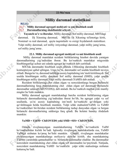 milliy daromad agregati va daromadlarni shakllanishi schyoti — DOCX