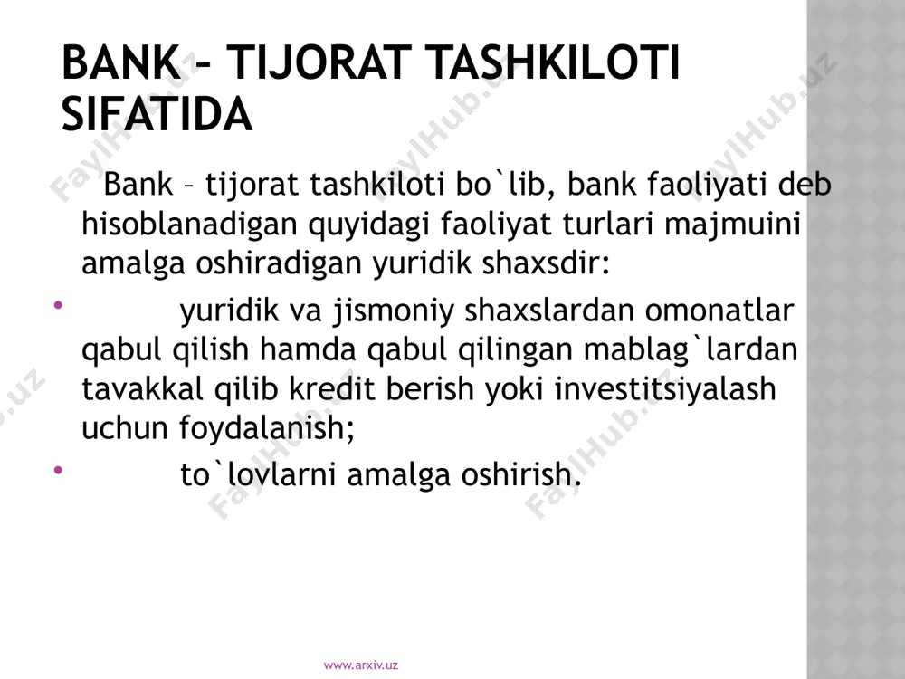 hujjatlarni olish hamda tekshirish, ular faoliyati, shu jumladan operatsiyalari to`g`risidagi ma'lumotlarni olish; www.arxiv.uz etiboringiz uchun rahmat www.arxiv.uz image1.jpeg
