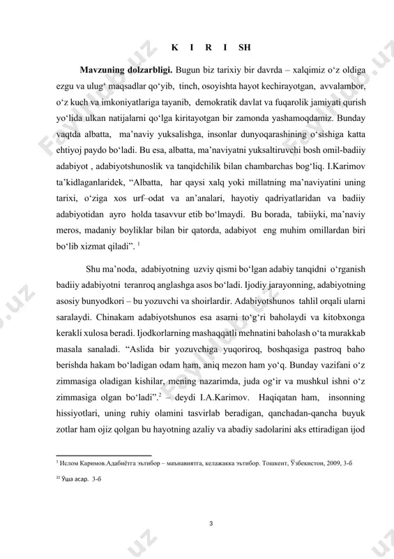lzarb muommolarning yechimi adabiy tanqid va tanqidchilar faoliyatini har tomonlama chuqur, batafsil o‘rganishni taqazo etmoqda. qolaversa, hassos munaqqid talqinidagi badiiy asar, badiiy so‘z o‘zining yangi-yangi jamolini, sehrini, qudratini ochadi. agar bu xususiyatlar yo‘q bo‘lsa, yoki yetishmasa, buning sabablari ochiladi, tanqidchi fikrlari, mulohazalari, baribir sizni ma’lum darajada ma’nan boyitadi. buning asosiy sababi sinchi munaqqid aytayotgan mulohazalar faqat idrok mahsuligina bo‘lib qolmay, evrilgan tuyg‘ularning namoyon bo‘lishi tufaylidir. go‘zal musiqa bag`ridagi so`z yanada go`zallashgani kabi, mohir tanqidchi nazaridagi asar ham yangi-yangi tovlanishlarga uchraydi._ demak, adabiyotshunoslik sohasida adabiy tanqidning o‘rni beqiyos. xulosa shuki, adabiy jarayonga, shoir va adiblar faoliyatiga baho berishda o‘ta noziklik va ehtiyotkorlik bilan yondashish kerak._bu borada, albatta, adabiyotshunos va tanqidchilar faoliyatini o‘rganib borish muhim ahamiyatga ega. tanqidchilar orasida o‘zining jonkuyarligi bilan alohida ajralib turuvchi naim karimovning munaqqidlik faoliyati ham e’tibor va e’tirofga molik. har bir munaqqid qalamini taqrizda “qayrashi” ma’lum. naim karimov ham dastlab taqriz janrida ijod qilib yosh ijodkorlarni katta …