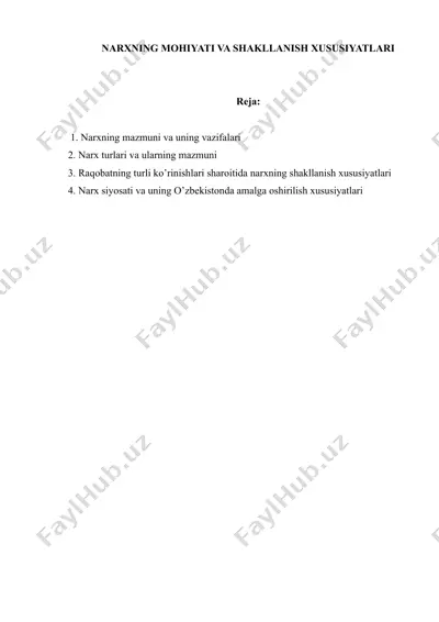 narxning mohiyati va shakllanish xususiyatlari — DOCX