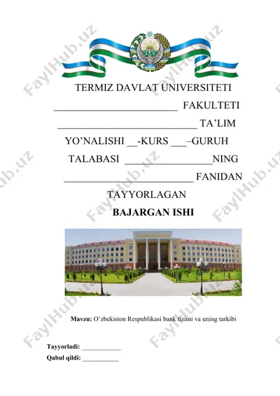 o'zbekiston respublikasi bank tizimi va uning tarkibi — DOCX