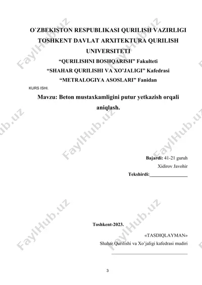 beton mustaxkamligini putur yetkazish orqali aniqlash — DOC