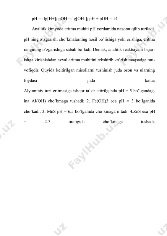 itiga: kislotali muxit, isitish, organik reaktiv qo‘shish va boshqalar; 3. hosil bo‘lgan cho‘kmaning eruvchanligiga: kislota va ishqor ta’sirini o‘rganish; 4. bir kationni ochishda, ikkinchisi xalaqit bersa, ularga sharoit tanlab aniqlash; 5. reaksiyaning sezgirligini aniqlash. natriy kationining analitik reaksiyalari na+ (2s22p6) magniy uranilatsetat bilan mikrokristalloskopik reaksiyasi (farmakopeya usuli) natriy ioni sirka kislotali sharoitida rux uranilatsetat bilan sariq kristal cho‘kmani hosil qiladi: na++mg2++3uo22++9ch3coo-+9h2o=namg(uo2)3(ch3coo)9 х 9h2o (ch) reaksiyani bajarish: buyum oynachasiga 1 tomchi natriy tuzining eritmasidan tomizib, ustiga 1 tomchi magniy uranilatsetat eritmasidan tomiziladi. 1-2 minutdan keyin mikroskop ostida sariq tetraedrik yoki oktaedrik shakldagi kristallarni ko‘rish mumkin. kaliy kationning analitik reaksiyalari к+ (3s23p6) natriy geksanitrokobaltat (iii) (ngnk) bilan reaksiyasi (farmakopeya usuli) kaliy kationi ngnk bilan sirka kislotali yoki neytral sharoitda sariq cho‘kmani hosil qiladi: 2k++na++[co(no2)6]3-=k2na[co(no2)6](ch) reaksiyani bajarish: probirkaga 1-2 tomchi kaliy tuzining eritmasiga na3[co(no2)6] eritmasidan 1-2 tomchi tomizing. sariq rangli mayda kristallik cho‘kma hosil bo‘ladi. reaksiyani bajarishda ammoniy va litiy kationlari xalaqit beradi. …