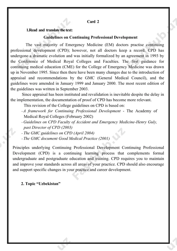 continuing medical education (cme) for the college of emergency medicine was drawn up in november 1995. since then there have been many changes due to the introduction of appraisal and recommendations by the gmc (general medical council), and the guidelines were amended in january 1999 and january 2000. the most recent edition of the guidelines was written in september 2003. since appraisal has been instituted and revalidation is inevitable despite the delay in the implementation, the documentation of proof of cpd has become more relevant. this revision of the college guidelines on cpd is based on: · a framework for continuing professional development - the academy of medical royal colleges (february 2002) · guidelines on cpd faculty of accident and emergency medicine-henry guly, past director of cpd (2003) · the gmc guidelines on cpd (april 2004) · the gmc document good medical practice (2001) principles underlying continuing professional development continuing …