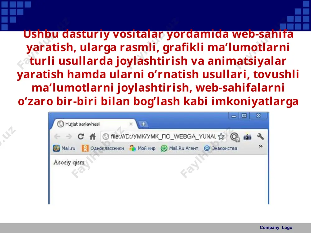 web-dizayn va uning dasturiy ta’minoti. macromedia flash dasturi yordamida web-sahifa yaratish va bezash 11-sinf - Page 3