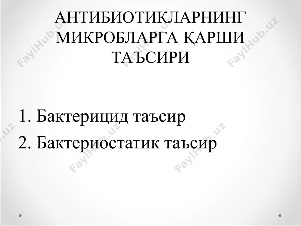 ъсир келтириб чиқариш учун антибиотикларнинг юбориш йўллари, миқдори, маҳали ва комбинациясини ҳал қилиш керак 5. касалликнинг клиник белгилари йўқолгандан сўнг ҳам антибиотик бериб туриш керак