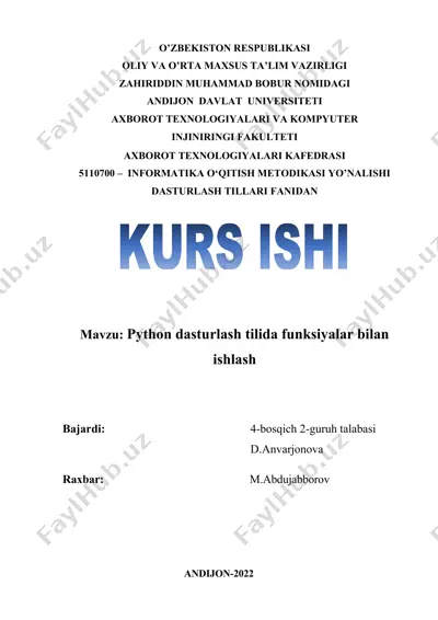 python dasturlash tilida funksiyalar bilan ishlash — DOCX