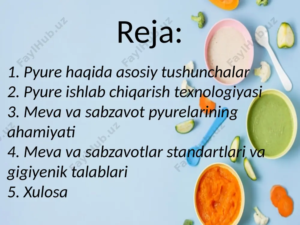 sh uchun mo'ljallangan urug'larni muzlatilgan mevalardan ham olish mumkin, agar mevalar birinchi navbatda to'liq eritilishi kerak, shuningdek, mevalardan. mashinadan deyarli maydalangan urug'siz mevalardan murabbo, konserva, mevali bo'tqa, spirtli ichimliklar tayyorlash uchun foydalanish mumkin. pyure 2 xil sharoitda tayyorlanishi mumkin: 1. uy sharoitida 2. sanoatda pyureslar odatda bolalar ovqatlari uchun ishlatilsa-da, ular kengroq qo‘llaniladi. ham meva, ham sabzavot pyuresi butun dunyoda kattalar uchun parhez va ozuqaviy oziqovqat sifatida ishlatiladi. meva pyuresi, ayniqsa, tabiiy sharbatlar va pishiriqlar tayyorlashda xom ashyo sifatida ishlatiladi. ona suti, shubhasiz, chaqaloq uchun eng yaxshi ovqatdir. ammo vaqt o‘tishi bilan, chaqaloq olti yoki hatto to‘rt oylik yoshga etganida, uning dietasi yangi mahsulotlar - qo‘shimcha ovqatlar bilan to‘ldirilishi kerak. sun’iy aralashmalarni iste’mol qiladigan bolalar hayotning to‘rtinchi oyidan keyin sabzavot va meva pyurelarini istemol qilishlari mumkin bolalar uchun meva pyurelarini tanlashda ularni tarkibi va yaroqlilik muddatiga etibor berish darkor. oziq ovqat sanoatida pyurelarni turlari juda kop, ammo ularni hammasi ham …