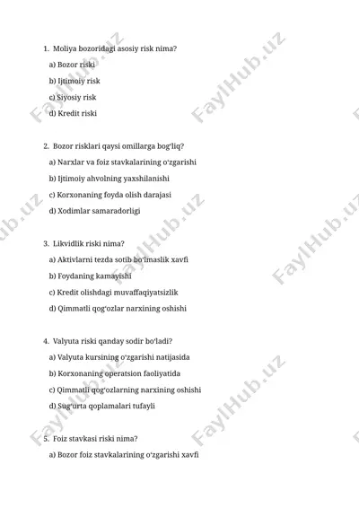 moliya bozoridagi risklar — DOCX