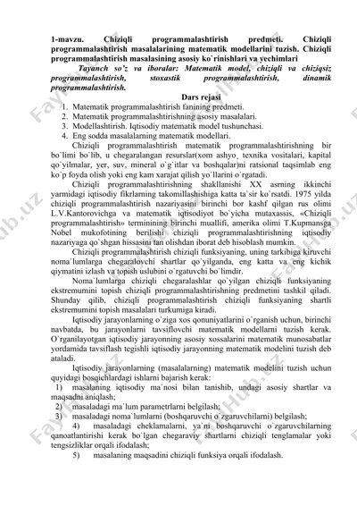chiziqli programmalashtirish masalalarining matematik modellari — DOCX