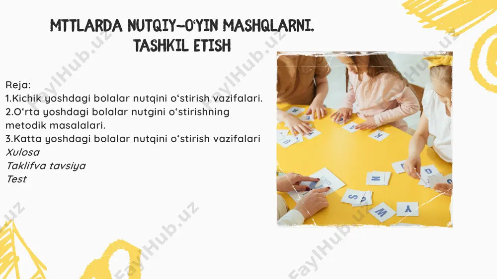 lan tajriba o‘tkazish qog’ozdan va tabiiy materialdan narsa yasash va boshq.) qo‘shilib ketgan, so‘ngra, bola hayotining beshinchi yili oxiriga kelib muayyan vaziyat bilan bog’liq bo‘lmagan bilish mavzularidagi «nazariy» muloqot ko‘rinishiga ega bo‘ladi. bolalarning katta yoshli odam bilan muloqotga bo‘lgan ehtiyojining qondirilmasligi ular o‘rtasida emotsional jihatdan begonalashuvga olib keladi. u turli ko‘rinishda namoyon bo‘ladi: ba’zi bolalar indamas, hurkak, arzimagan narsaga ham yig’lab yuboruvchi bo‘lib qoladilar; boshqalari esa – negativizm, tajovuzni namoyon qilishadi. bolalarning katta yoshli odam bilan muloqotga bo‘lgan ehtiyojining qondirilmasligi ular o‘rtasida emotsional jihatdan begonalashuvga olib keladi. u turli ko‘rinishda namoyon bo‘ladi: ba’zi bolalar indamas, hurkak, arzimagan narsaga ham yig’lab yuboruvchi bo‘lib qoladilar; boshqalari esa – negativizm, tajovuzni namoyon qilishadi. to‘rtinchi yilida tengdoshi uning uchun eng avvalo, birgalikdagi amaliy faoliyat (rasm chizish, narsa yasash, tuzish va h.k.) ishtirokchisi, o‘yindagi sherik sifatida qolaveradi. bola tengdoshiga eng oddiy talablar, iltimoslar bilan murojaat qiladi va tengdoshining harakatiga baho beradi. besh yoshli bolalar tengdoshlarining …