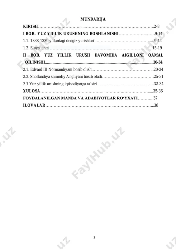 huningdek, edvard qora shahzoda va jan arc kabi shaxslarning hissalari bor. urushning taktikasi va natijalarini shakllantirishda uzun kamon va to'plardan foydalanish kabi texnologik yutuqlar ham muhim rol o'ynadi. yuz yillik urush angliyaga ham, fransiyaga ham katta ta’sir ko‘rsatdi. bu har ikki mamlakatda muhim ijtimoiy, siyosiy va iqtisodiy o'zgarishlarga olib keldi. urush feodalizmning tanazzulga uchrashiga, markazlashgan milliy davlatlarning vujudga kelishiga ham yordam berdi.urush, birinchi navbatda, ingliz va frantsuz monarxiyalari o'rtasidagi hududiy va sulolaviy nizolar natijasi edi. ingliz qirollari frantsiyada, xususan, frantsuz qirollari qaytarib olishga intilgan akvitaniya mintaqasida muhim yer egaliklariga ega edi. urushga ikkala tomonning iqtisodiy omillari, hokimiyat uchun kurash va millatchilik tuyg‘ulari ham turtki berdi.mojaro bir nechta muhim janglarga va taniqli shaxslarga guvoh bo'ldi. urushning eng mashhur arboblaridan biri fransuz dehqon qizi joan arc edi, u frantsuz qarshiliklarini ilhomlantirishda va frantsuz ishini qo'llab-quvvatlashda hal qiluvchi rol o'ynadi.urush urush taktikasi va qurol-yarog'ning evolyutsiyasini, shu jumladan ingliz kamonchilarining uzun kamonlardan foydalanishini, artilleriyaning …