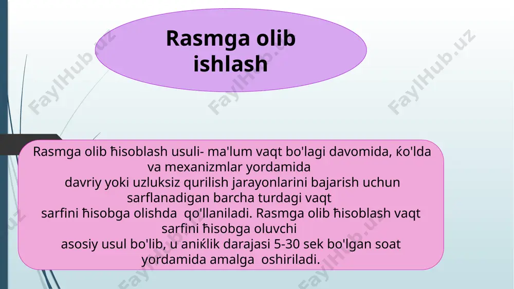 ik inshootlarini qurish, rekonstruktsiya qilish, tozalash va ta'mirlash, ta'mirlash yoki demontaj qilish uchun ishlab chiqarish jarayonlari qurilish jarayonlari deb ataladi mashinasozlik va qurilishda mehnatni texnik jihatdan tartibga solish maqsadida qurilish jarayonlarining quyidagi tasnifi, uning elementlari va olingan mahsulotlar turlari qo'llaniladi. tashkiliy va texnologik jihatdan, qurilish jarayonlari turli murakkabliklar mavjud. ish jarayoni qurilishda mehnatni texnik jihatdan tartibga solishning asosiy kontseptsiyasidir, chunki ish jarayonida mashinalar va mashinasozlik korxonalarining ishlab chiqarish normalari ishlab chiqilgan. ish oqimlari, o'z navbatida, kichik elementlarga bo'linib ish oqimlarini o'z ichiga oladi - ish uslublari va eng kichik elementlar uchun ish uslublari - ish harakati. 10 ishchi harakati - bir marta doimiy harakatda (barmoqlar, qo'llar, jismlar va boshqalar) iborat qulni qabul qilishning eng kichik o'lchov qismidir. ishlash usuli - bir qator ishchi harakatlarining muayyan maqsadga (masalan, qurilish mashinasining boshqaruv qo'mondonini olish va tezlikni o'zgartirish, bom o'chirish balandligi va hokazo) kombinatsiyasi. ishni qabul qilish jarayoni uning bajarilish muddati bilan o'lchanadi. …