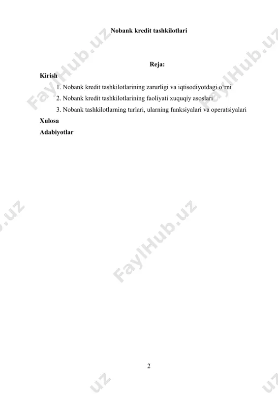 rga moʻljallangan oʻzbekiston respublikasining bank tizimini isloh qilish strategiyasi toʻgʻrisida”gi pf–5992-sonli farmoni ijrosi doirasida jahon banki koʻmagida eng yaxshi xorijiy tajriba, umumeʼtirof etilgan meʼyor va standartlarni hisobga olgan holda tayyorlandi. qonun loyihasida nobank kredit tashkilotlarining turlari, koʻrsatiladigan xizmatlar roʻyxati, nobank kredit tashkilotlarini tashkil etishga doir talablar, shu jumladan, tashkiliy-huquqiy shakli, taʼsischilari, rahbar xodimlari, ustav kapitali, shuningdek, ular faoliyatini muvofiqlashtirish va nazorat qilish tartibi oʻrnatilmoqda. hujjat loyihasida faoliyatni litsenziyalashning amaldagi jarayonlari nobank kredit tashkilotlarini hisob roʻyxatidan oʻtkazish tartibi bilan almashtirish, hisob roʻyxatidan oʻtish uchun zarur boʻlgan hujjatlar roʻyxati, ularni koʻrib chiqish va tegishli qarorlarni qabul qilish tartibi belgilanmoqda. shu bilan birga, lombard faoliyati markaziy bankka oʻz faoliyati boshlanishi toʻgʻrisida xabarnoma yuborganidan keyin amalga oshirilishi koʻzda tutilmoqda. bundan tashqari, qonun loyihasida nobank kredit tashkilotlari faoliyatini ularning faoliyati tavakkalchiligidan kelib chiqib, mutanosib ravishda tartibga solish va nazorat qilish mexanizmi joriy etiladi, shuningdek, markaziy bankning ushbu yoʻnalishdagi funksiyalarini bajarish vakolatlari belgilab qoʻyilmoqda. shu bilan …