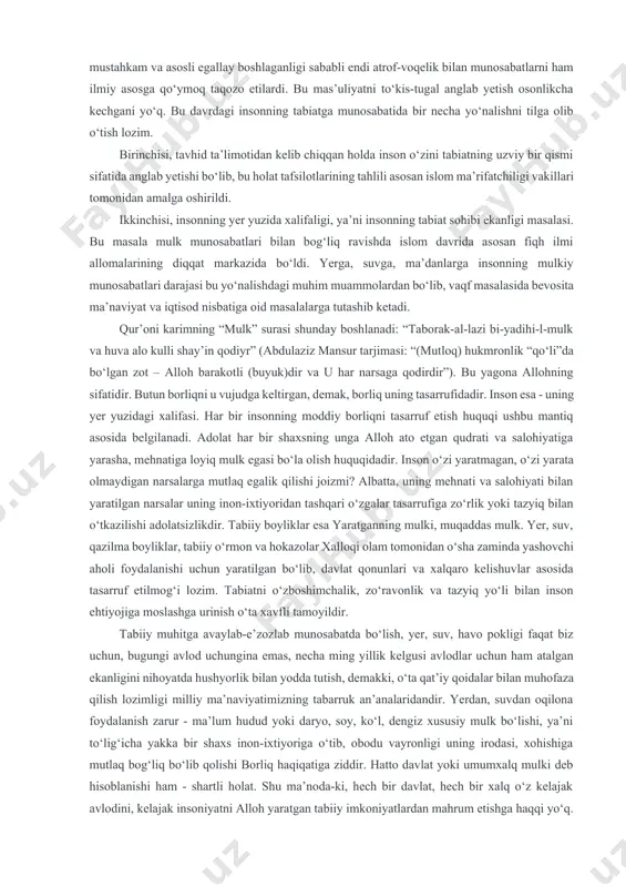 tabiatga munosabat ikki jihati bilan namoyon bo‘ladi. biri - tabiat unsurlarini muqaddaslashtirish, ikkinchisi - insonning tabiat bilan moddiy yaratuvchilik munosabatlarini muqaddaslashtirish. masalan, ardvisuraga bag‘ishlangan beshinchi yashtda suv ulug‘lanadi, uning don undirishi, chorva tashnaligini qondirishi, inson boyligiga baraka keltirib, mulkini ko‘paytirishi, o‘lkalarni gullab-yashnatishi tilga olinadi. ammo bu suv mavhum tushuncha shaklida emas, to‘lib oqayotgan ulkan daryo timsolida namoyon bo‘ladi. zaratushtra makoni qadim xorazm ekanini yodga olsak, qut-baraka manbai hisoblangan bu azim daryo amudaryo(jayhun, o‘ko‘z daryosi,”avesto”dagi nomlanishi “doytiya”)dir. “avesto” matnlari murakkab mazmunga ega. birgina ushbu alqov (yasht) mazmunini to‘liq olib tahlil eta boshlaganda necha qabat mazmunlar silsilasi ochila boshlaydi. biz faqat eng qadimiy mazmun qabatiga nigoh tashlab o‘tdik. umuman, “avesto” mazmunini inson ma’naviy takomili nuqtai nazaridan tahlil etish nihoyatda qiziqarli xulosalarga imkon berishi shubhasiz. gerodotning “tarix” asaridagi qadim asotirlarni turkiy bitiklar bilan qiyosiy o‘rganish osmon, yer va inson munosabatlari tarzida aks etgan “tabiat (yer) - inson - ma’naviyat (osmon)” uyg‘unligini ajdodlarimiz qanday …